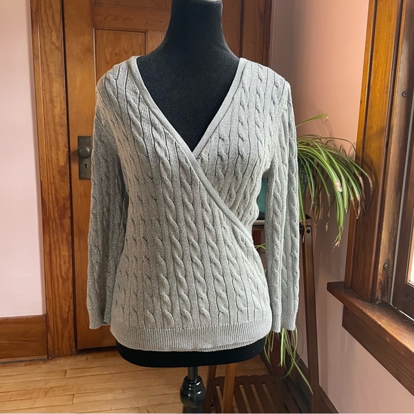Y2K Vintage Silver Silk Blend Wrap Sweater S | Ann Taylor Quiet Luxury Fairycore - Picture 1 of 8